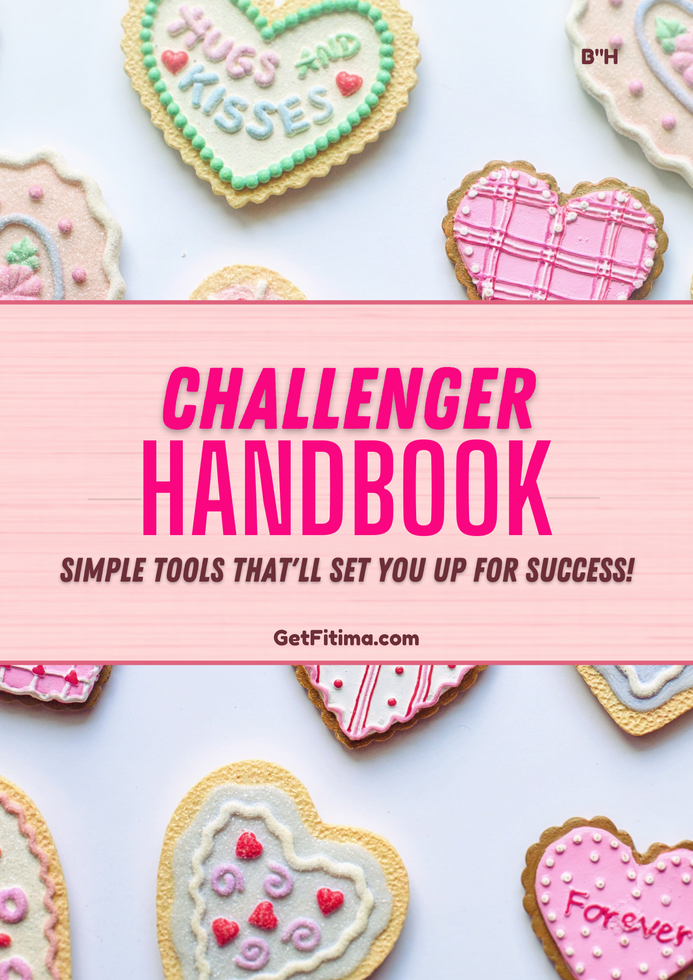 graphic promoting a challenger hanbook with heart shaped cakes around
